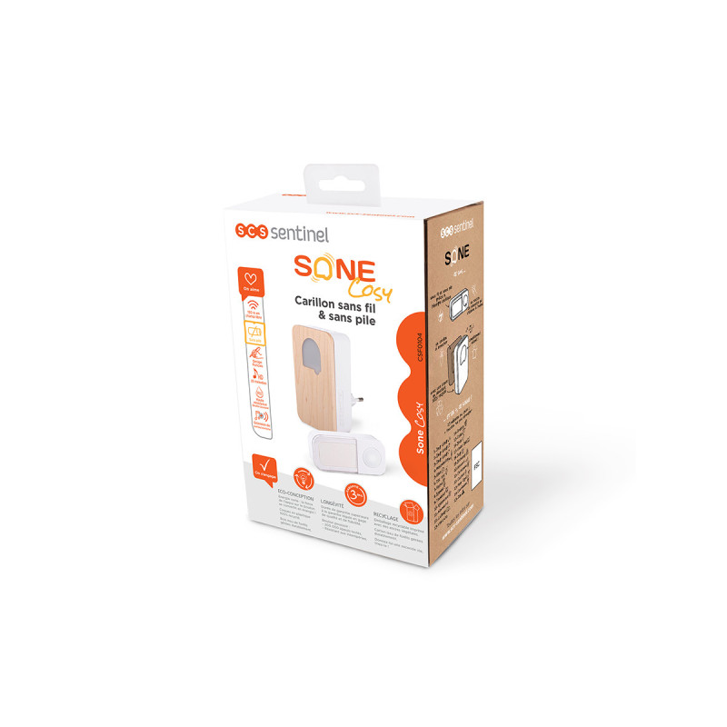 Sonnette autonome sans fil et sans pile finition bois