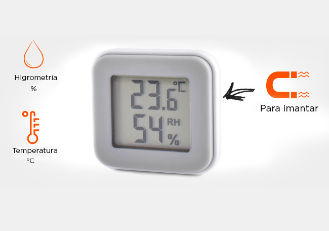 El higrómetro-termómetro digital de interior puede colocarse, colgarse o imantarse