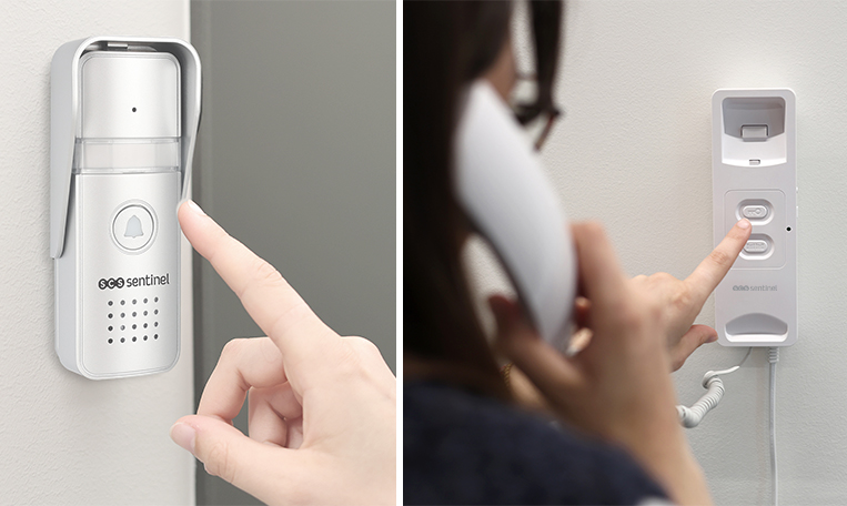 El interfono de audio cableado AudioDoor se compone de un teléfono interior y una placa exterior.