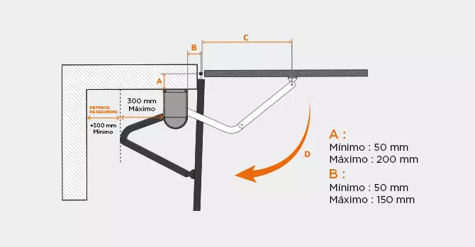 dimensiones de instalación automatismo de brazo articulado opengate 2 Integral