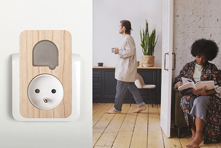 Le carillon sans fil et sans pile avec prise intégrée SONE + Cosy possède un design français